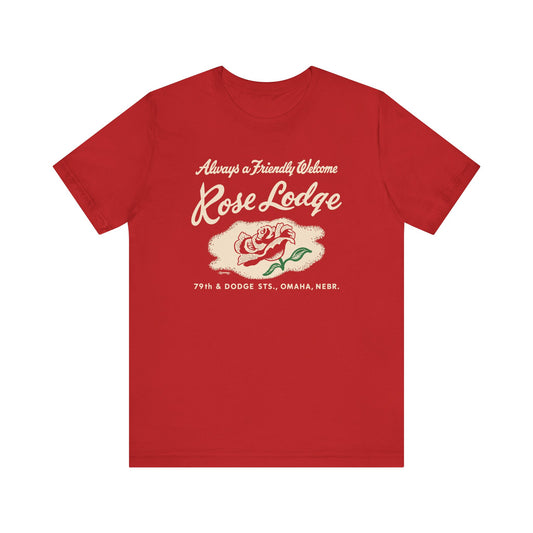 ROSE LODGE (on RED) Short Sleeve Tee