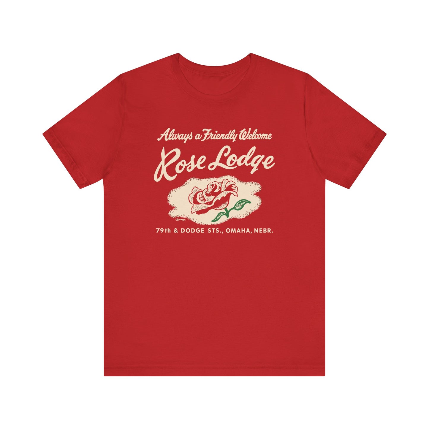 ROSE LODGE (on RED) Short Sleeve Tee