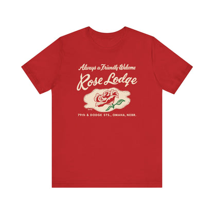 ROSE LODGE (on RED) Short Sleeve Tee