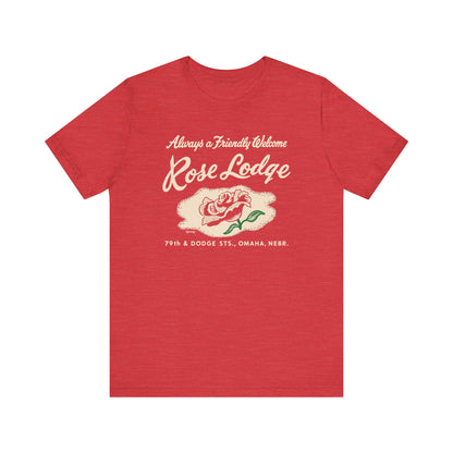 ROSE LODGE (on RED) Short Sleeve Tee